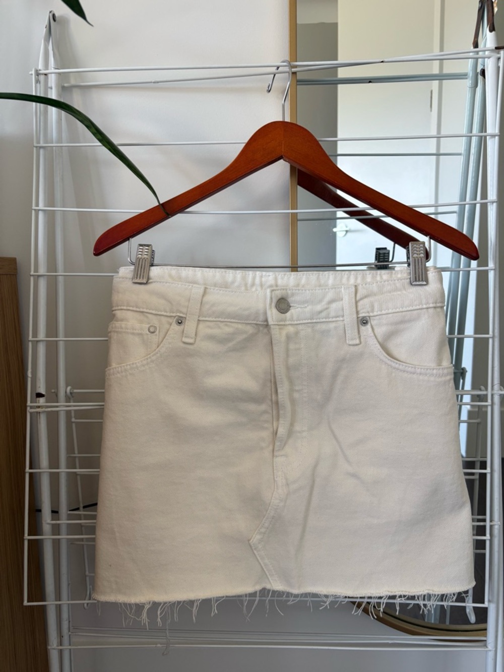 H&M White Denim Mini Skirt with Raw Hem